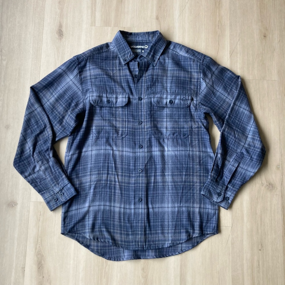 Wolverine Flannel Plaid Button Down Shirt Slate Blue Navy Gray size M
